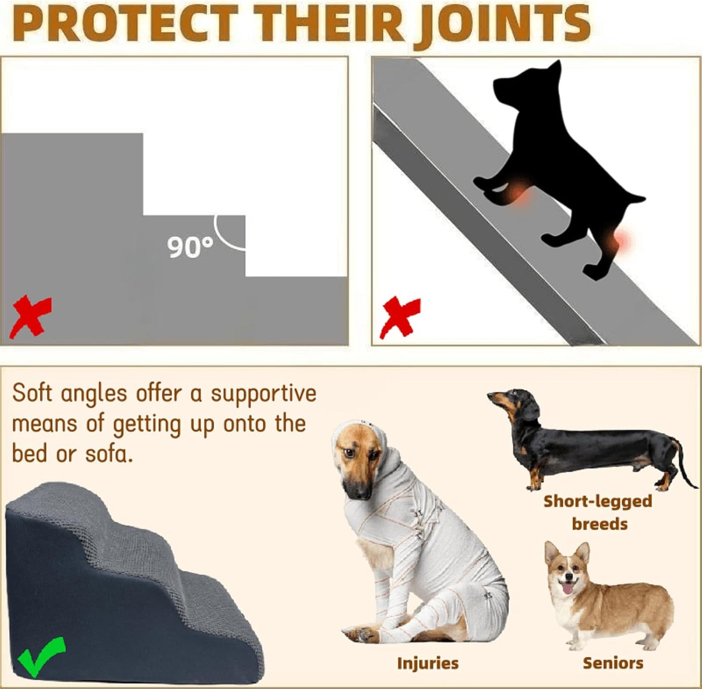 Pet Stairs & Ramp for Dogs/Cats - 5 Steps, Non-Slip, 2 Washable Covers