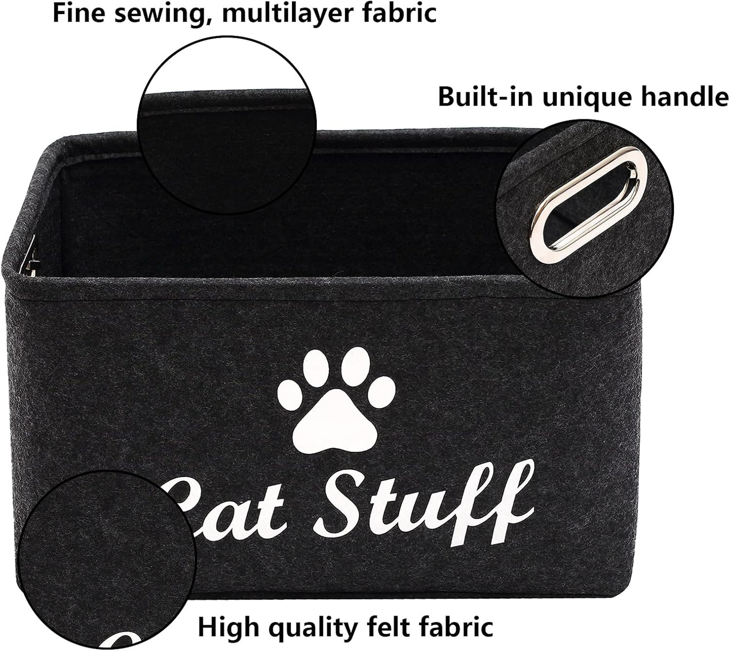 Cat Apparel & Accessories/Cat Toys/Pet Supplies Storage Basket/Bin with Handles, Collapsible & Convenient Storage Solution for Office, Bedroom, Closet, Toys, Laundry(Dark Grey)