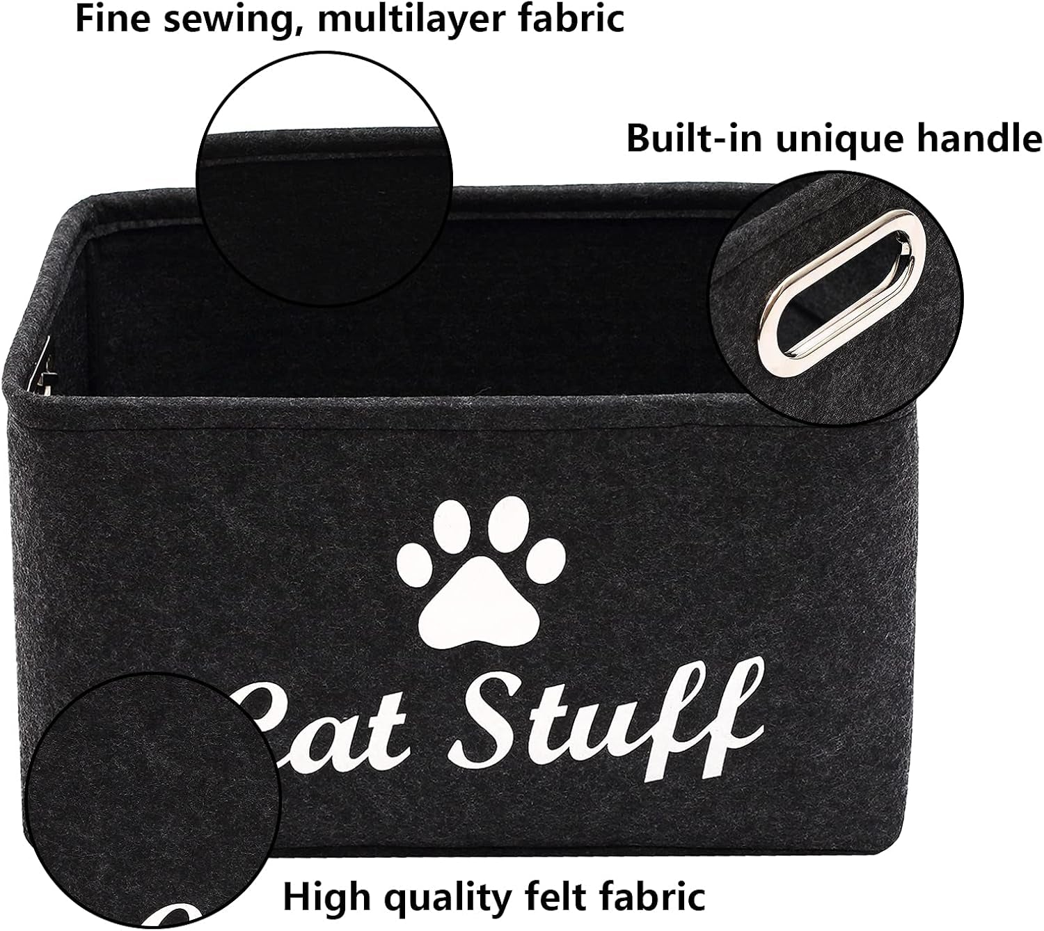 Cat Apparel & Accessories/Cat Toys/Pet Supplies Storage Basket/Bin with Handles, Collapsible & Convenient Storage Solution for Office, Bedroom, Closet, Toys, Laundry(Dark Grey)