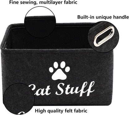 Cat Apparel & Accessories/Cat Toys/Pet Supplies Storage Basket/Bin with Handles, Collapsible & Convenient Storage Solution for Office, Bedroom, Closet, Toys, Laundry(Dark Grey)