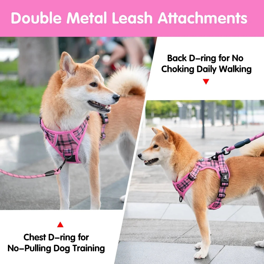 Dog Harness and Leash Combo, Escape Proof No Pull Vest Harness, Reflective Adjustable Soft Padded Pet Harness with Handle for Small to Large Dogs