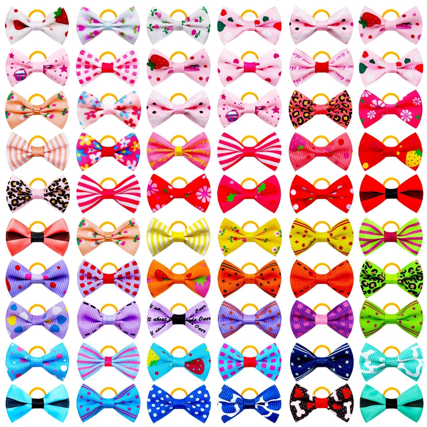 100Pcs/50Pairs Bulk Dog Bows, Cute Small Dog Hair Bows with Rubber Bands
