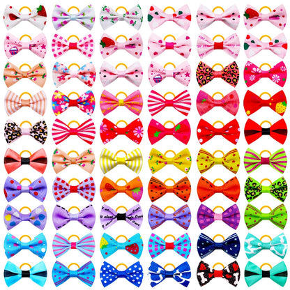 100Pcs/50Pairs Bulk Dog Bows, Cute Small Dog Hair Bows with Rubber Bands