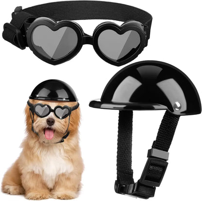 Small Dog Helmet and Goggles,Puppy Sunglasses,Uv Protection,Pet Helmet,Adjustable Belt,Dog Motorcycle,Hard Safety Hat,Windproof