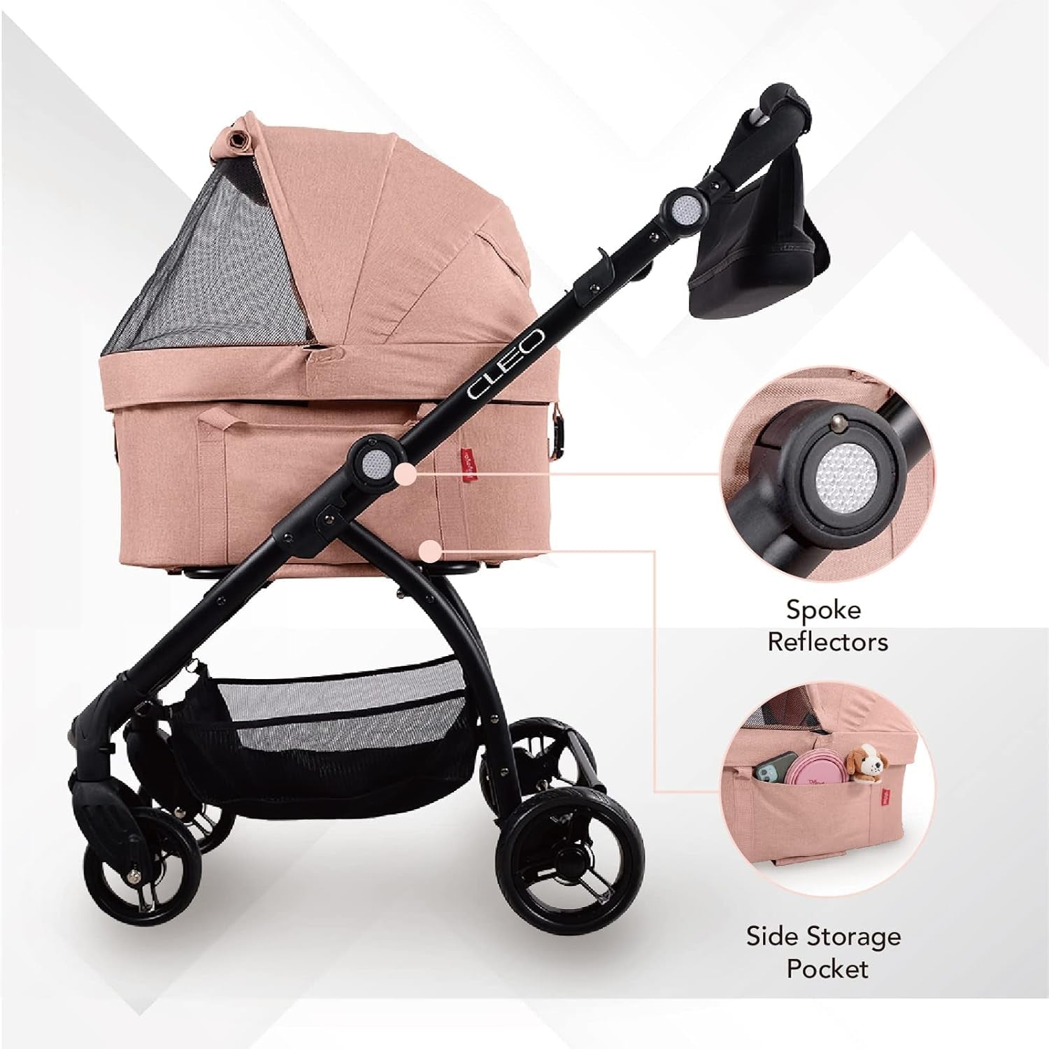 New Cleo 3-In-1 Travel System - Pet Stroller, Carrier, Bag for Small Dogs, Medium Dogs, Cats - Lightweight, 44 Lbs - Coral Pink