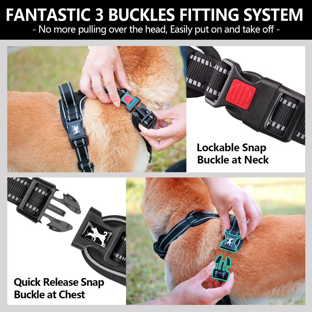 Dog Harness and Leash Combo, Escape Proof No Pull Vest Harness, Reflective Adjustable Soft Padded Pet Harness with Handle for Small to Large Dogs
