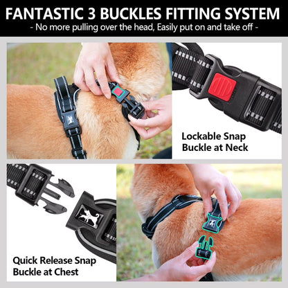 Dog Harness and Leash Combo, Escape Proof No Pull Vest Harness, Reflective Adjustable Soft Padded Pet Harness with Handle for Small to Large Dogs