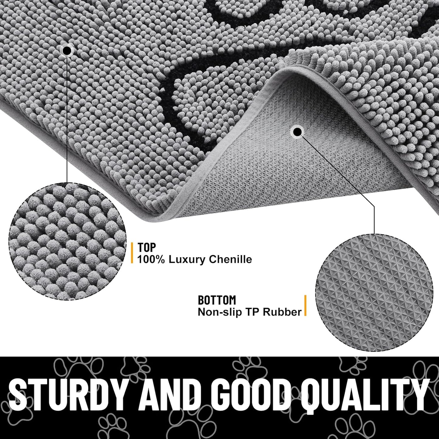 Dog Door Mat for Muddy Paws, Absorbent Dirt Trapper Non-Slip Washable Mat, Quick