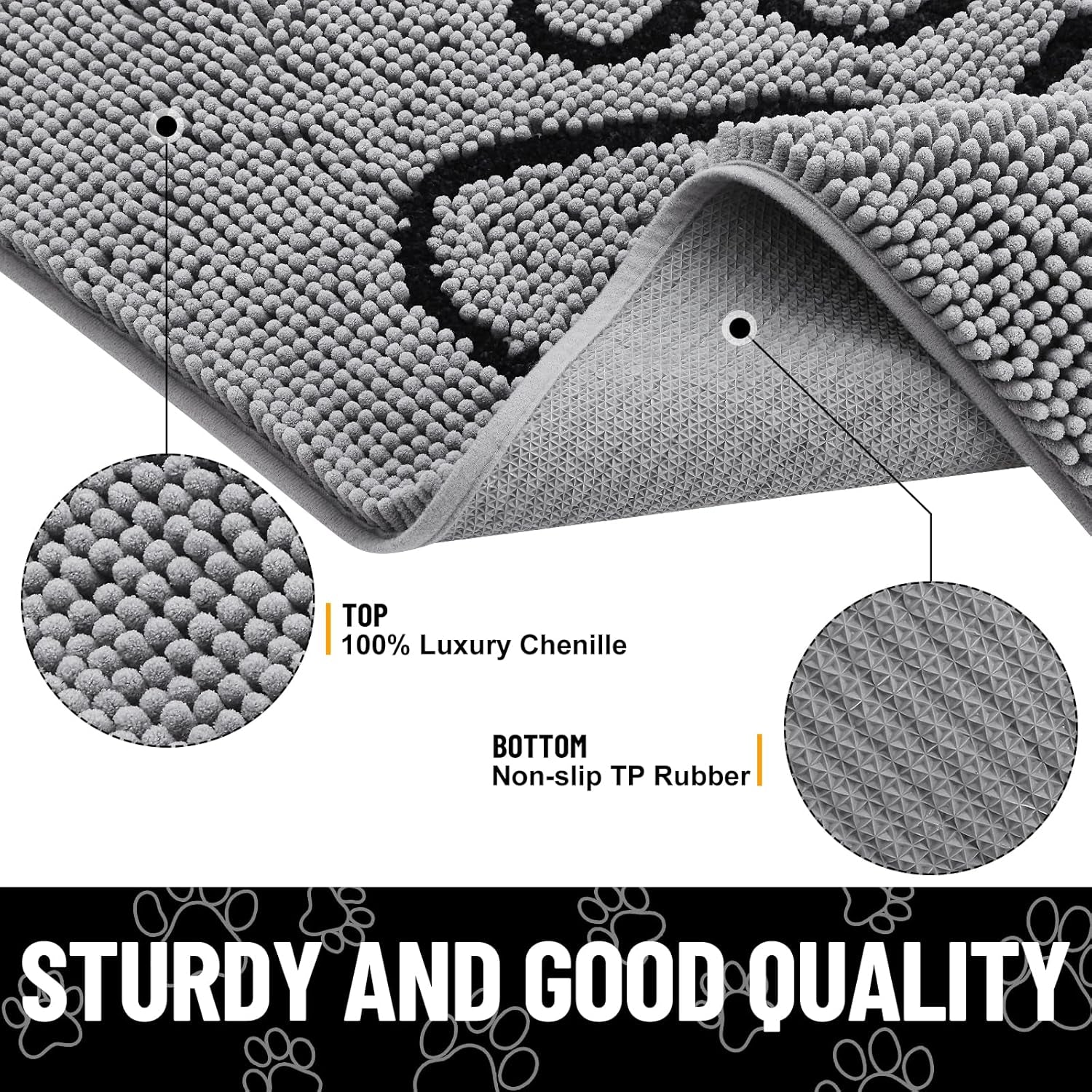 Dog Door Mat for Muddy Paws, Absorbent Dirt Trapper Non-Slip Washable Mat, Quick