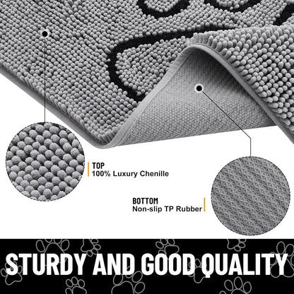 Dog Door Mat for Muddy Paws, Absorbent Dirt Trapper Non-Slip Washable Mat, Quick