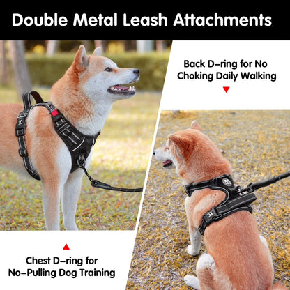 Dog Harness and Leash Combo, Escape Proof No Pull Vest Harness, Reflective Adjustable Soft Padded Pet Harness with Handle for Small to Large Dogs