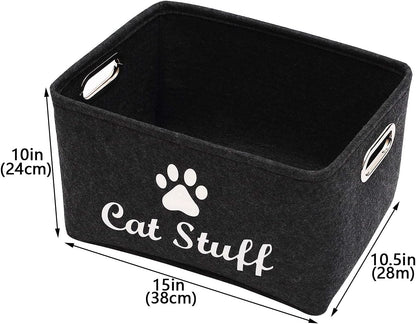 Cat Apparel & Accessories/Cat Toys/Pet Supplies Storage Basket/Bin with Handles, Collapsible & Convenient Storage Solution for Office, Bedroom, Closet, Toys, Laundry(Dark Grey)