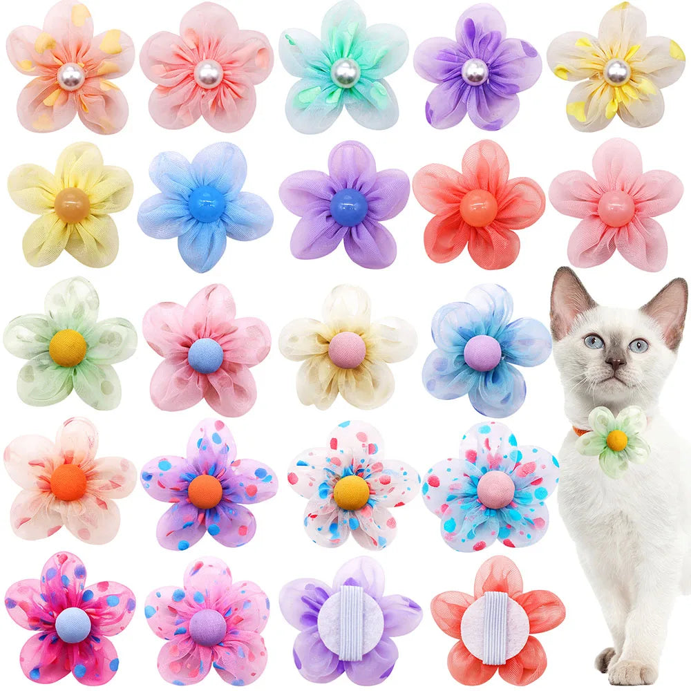 50PS Flower Collar Summer Lace Flower for Dogs Pets Bowties Dog Collar Accessoories Dog Pet Removable Bows Tie Pet Supplies