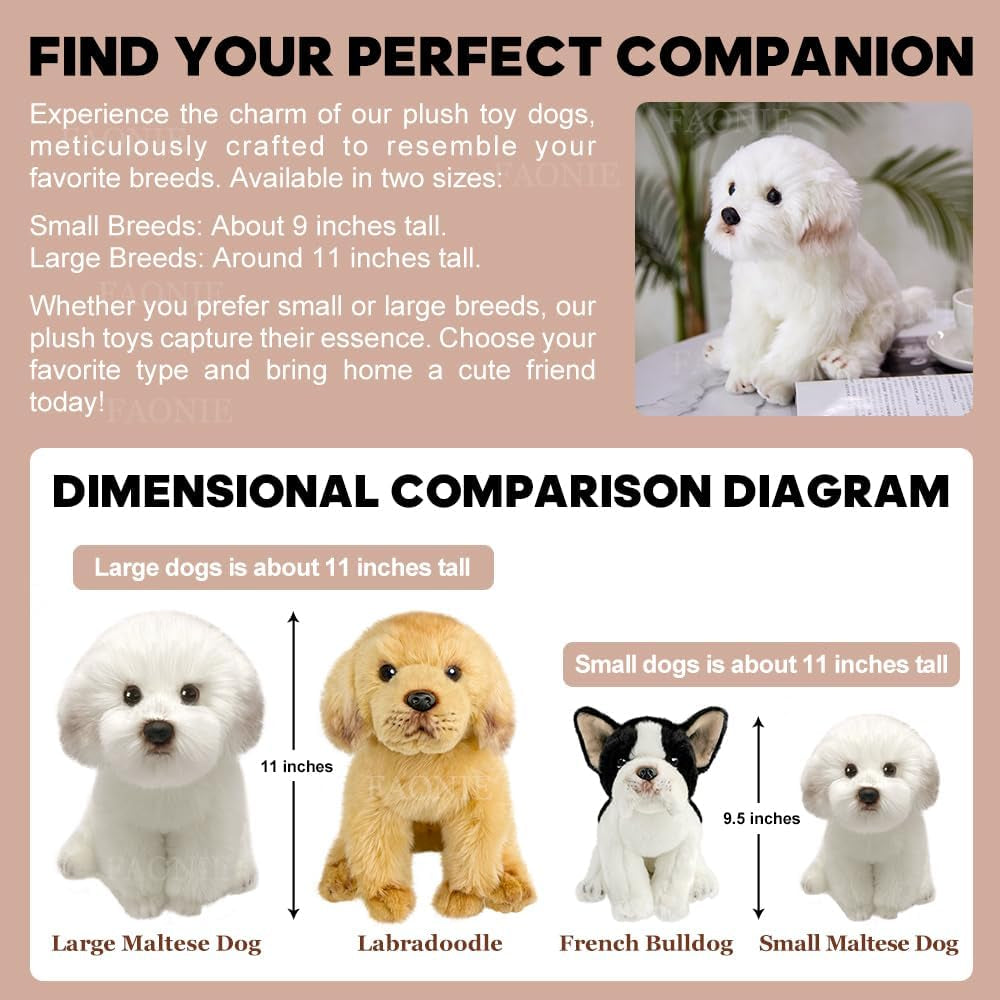 Maltese Stuffed Animal, Realistic Dog Plush, Lifelike Stuffed Animal,Compani