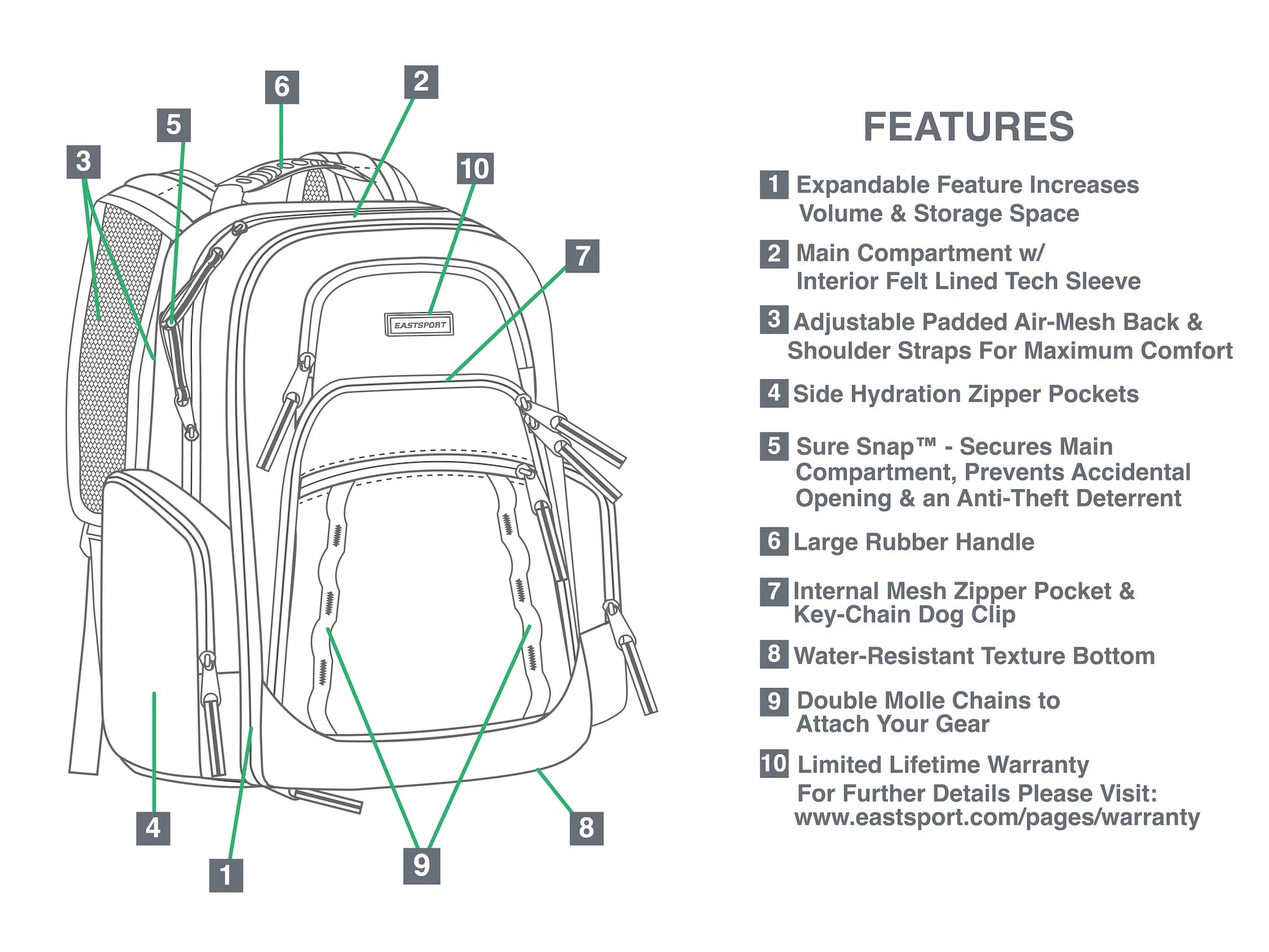 Unisex Diamond Expandable Recycled Backpack, Black