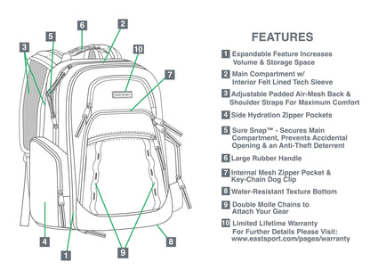 Unisex Diamond Expandable Recycled Backpack, Black