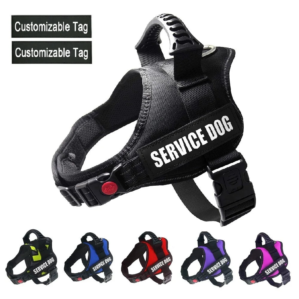 Reflective Nylon Pet Dog Harness All Weather Service Dog Vest Padded Adjustable Safety Vehicular Lead for Large Medium Small Dog