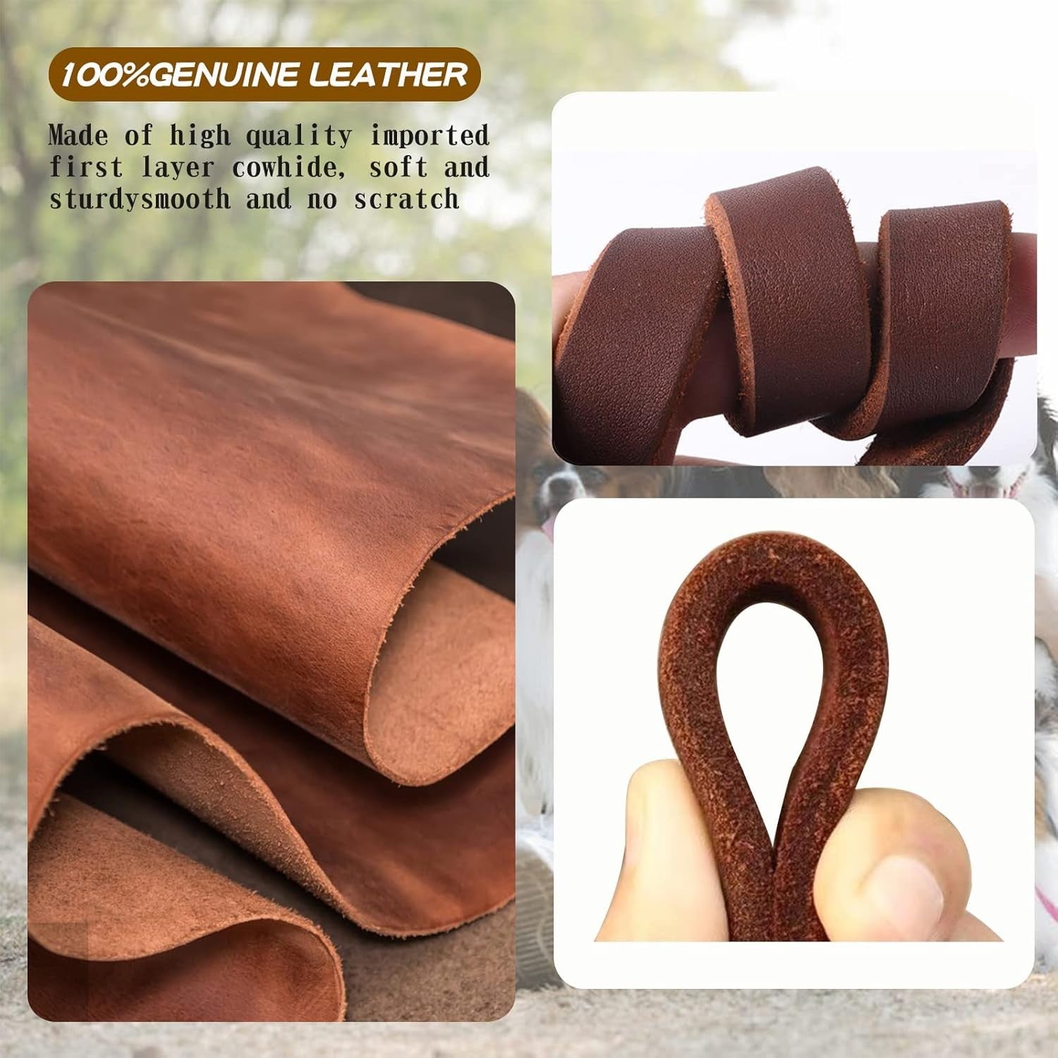 6Ft Brown Leather Dog Leash, 3/4" Braided Heavy Duty, Strong for All Dog Sizes