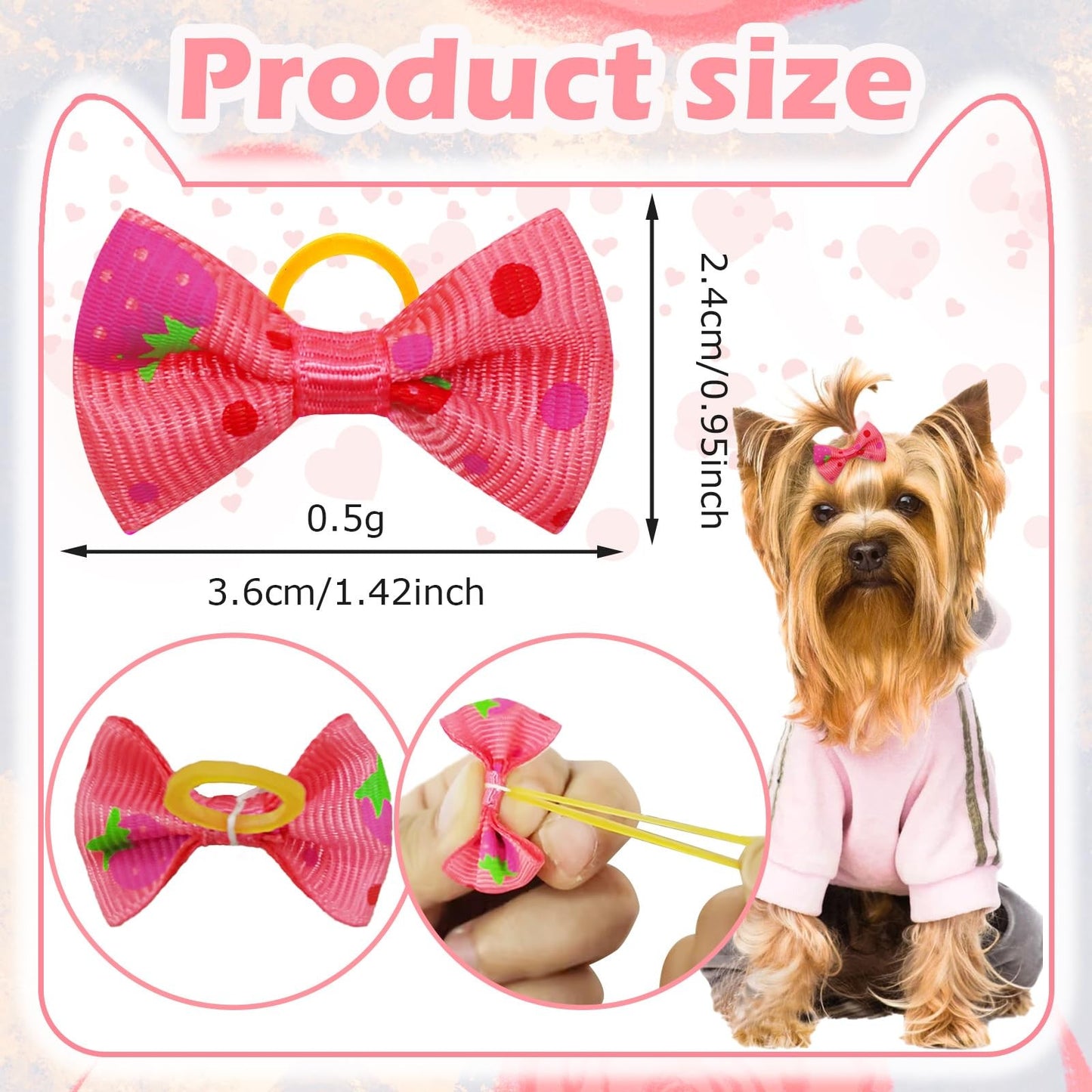 100Pcs/50Pairs Bulk Dog Bows, Cute Small Dog Hair Bows with Rubber Bands