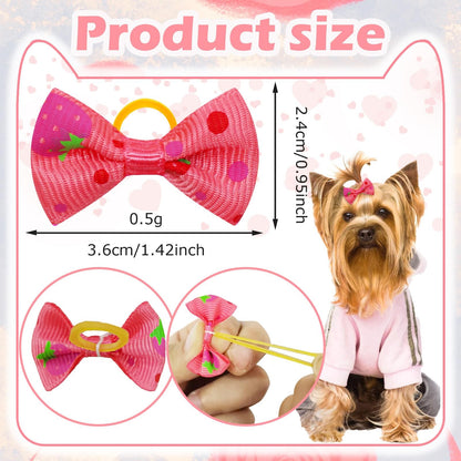 100Pcs/50Pairs Bulk Dog Bows, Cute Small Dog Hair Bows with Rubber Bands