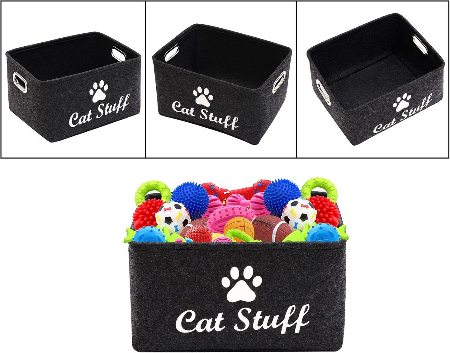 Cat Apparel & Accessories/Cat Toys/Pet Supplies Storage Basket/Bin with Handles, Collapsible & Convenient Storage Solution for Office, Bedroom, Closet, Toys, Laundry(Dark Grey)