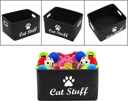 Cat Apparel & Accessories/Cat Toys/Pet Supplies Storage Basket/Bin with Handles, Collapsible & Convenient Storage Solution for Office, Bedroom, Closet, Toys, Laundry(Dark Grey)