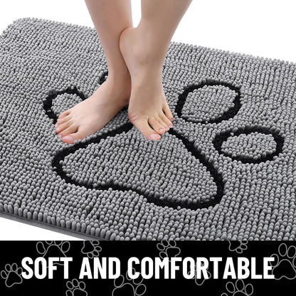 Dog Door Mat for Muddy Paws, Absorbent Dirt Trapper Non-Slip Washable Mat, Quick