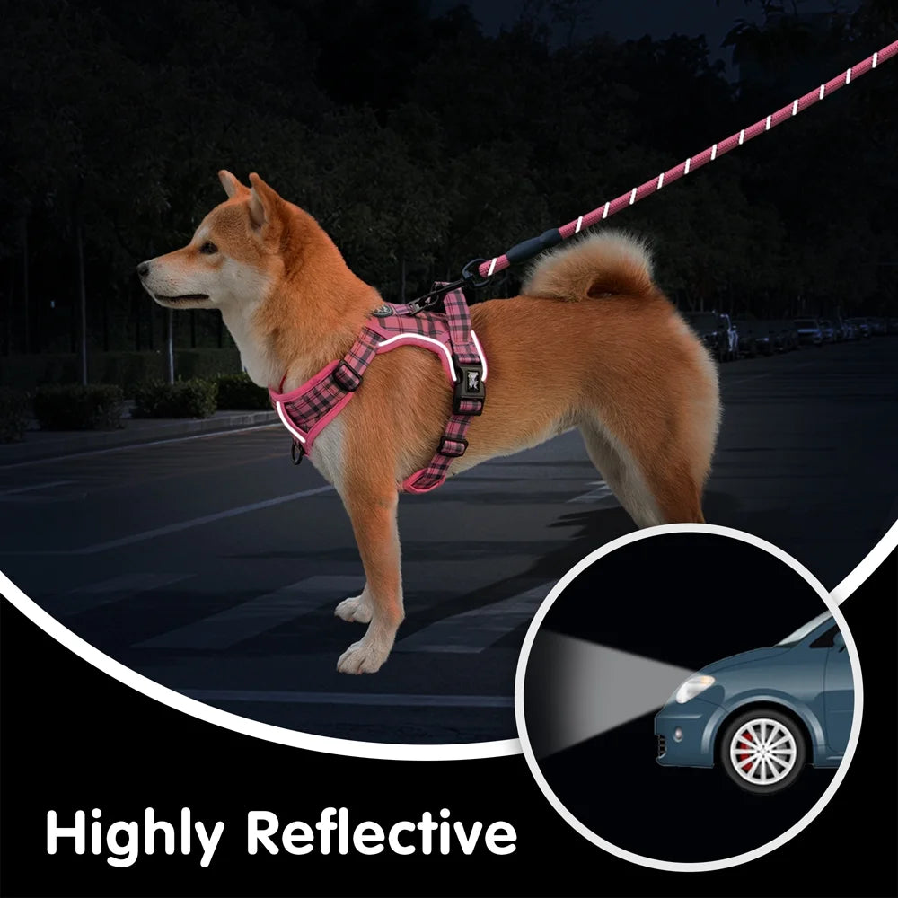 Dog Harness and Leash Combo, Escape Proof No Pull Vest Harness, Reflective Adjustable Soft Padded Pet Harness with Handle for Small to Large Dogs