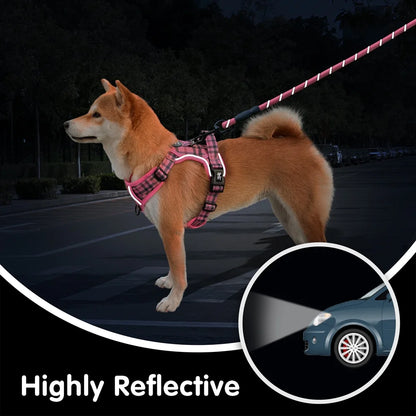 Dog Harness and Leash Combo, Escape Proof No Pull Vest Harness, Reflective Adjustable Soft Padded Pet Harness with Handle for Small to Large Dogs