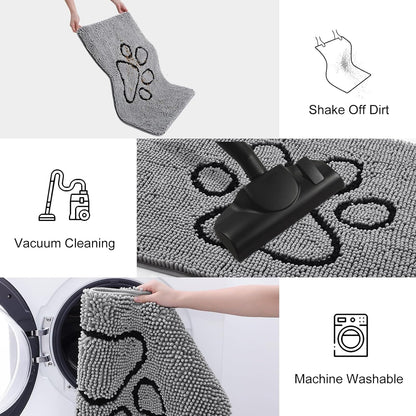 Dog Door Mat for Muddy Paws, Absorbent Dirt Trapper Non-Slip Washable Mat, Quick