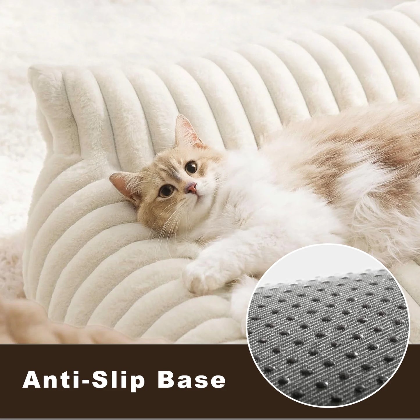 Cute Cat Bed for Indoor Cats, Couch Bed with Removable Washable,Premium Soft Corduroy Fleece Pet Bed for Small Dog & Cat,Milk White