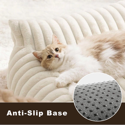 Cute Cat Bed for Indoor Cats, Couch Bed with Removable Washable,Premium Soft Corduroy Fleece Pet Bed for Small Dog & Cat,Milk White