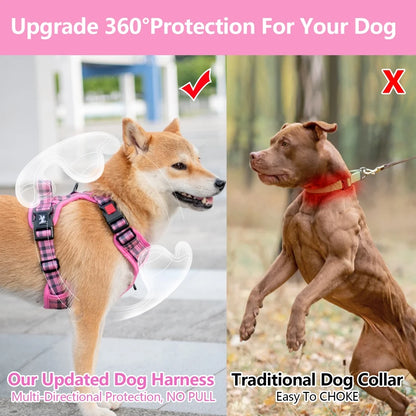 Dog Harness and Leash Combo, Escape Proof No Pull Vest Harness, Reflective Adjustable Soft Padded Pet Harness with Handle for Small to Large Dogs