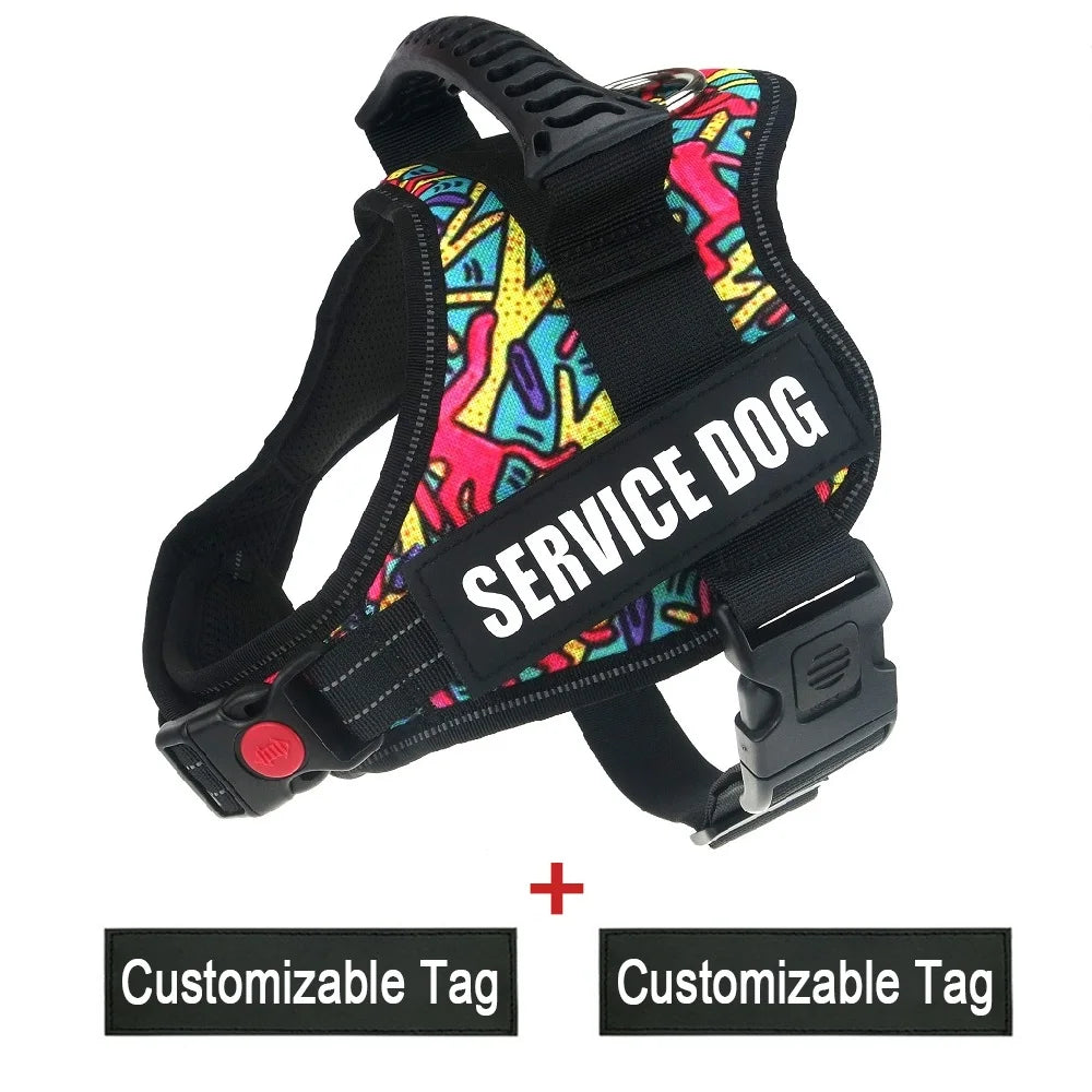 Reflective Nylon Pet Dog Harness All Weather Service Dog Vest Padded Adjustable Safety Vehicular Lead for Large Medium Small Dog