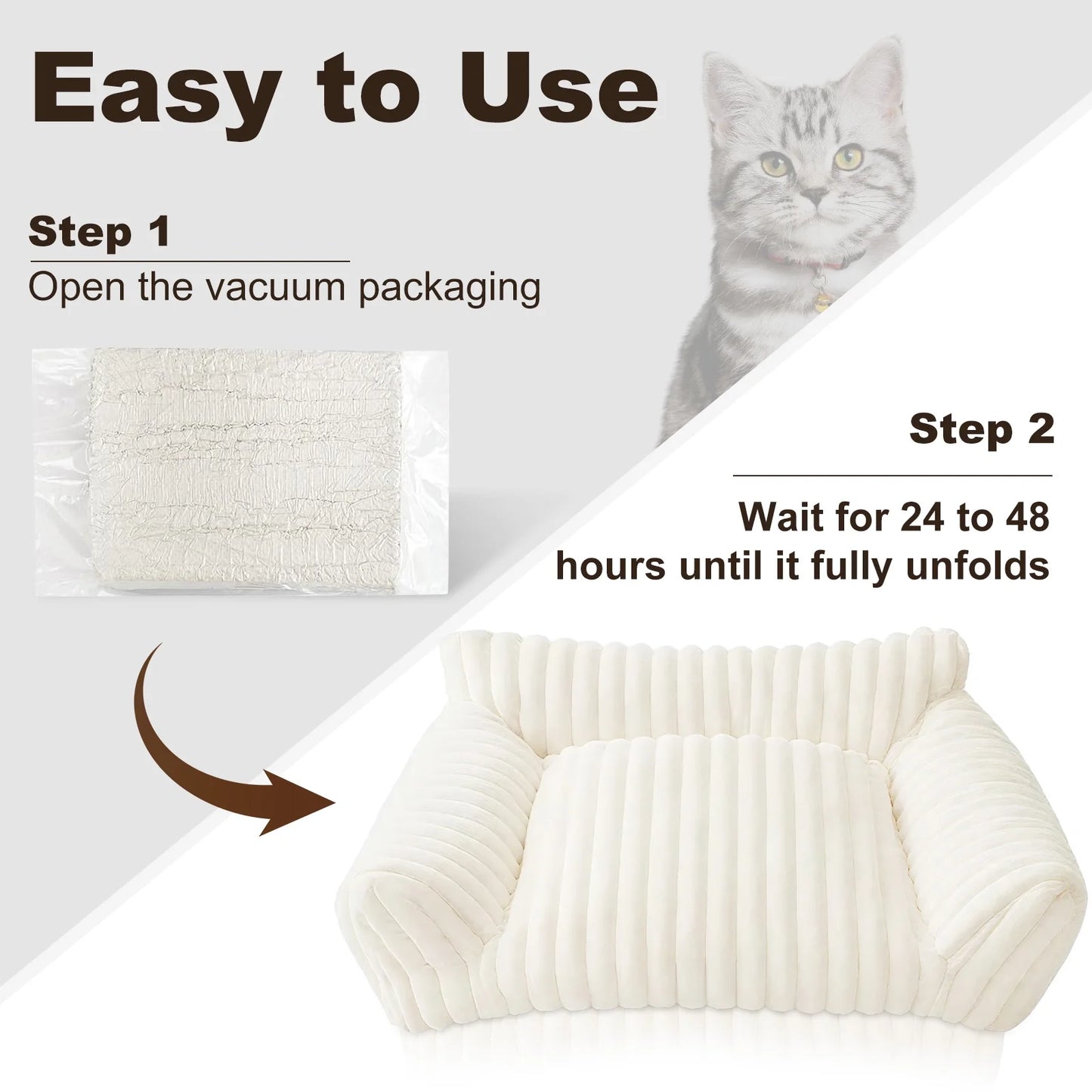 Cute Cat Bed for Indoor Cats, Couch Bed with Removable Washable,Premium Soft Corduroy Fleece Pet Bed for Small Dog & Cat,Milk White
