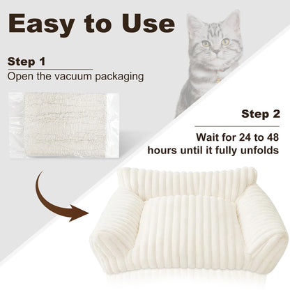 Cute Cat Bed for Indoor Cats, Couch Bed with Removable Washable,Premium Soft Corduroy Fleece Pet Bed for Small Dog & Cat,Milk White