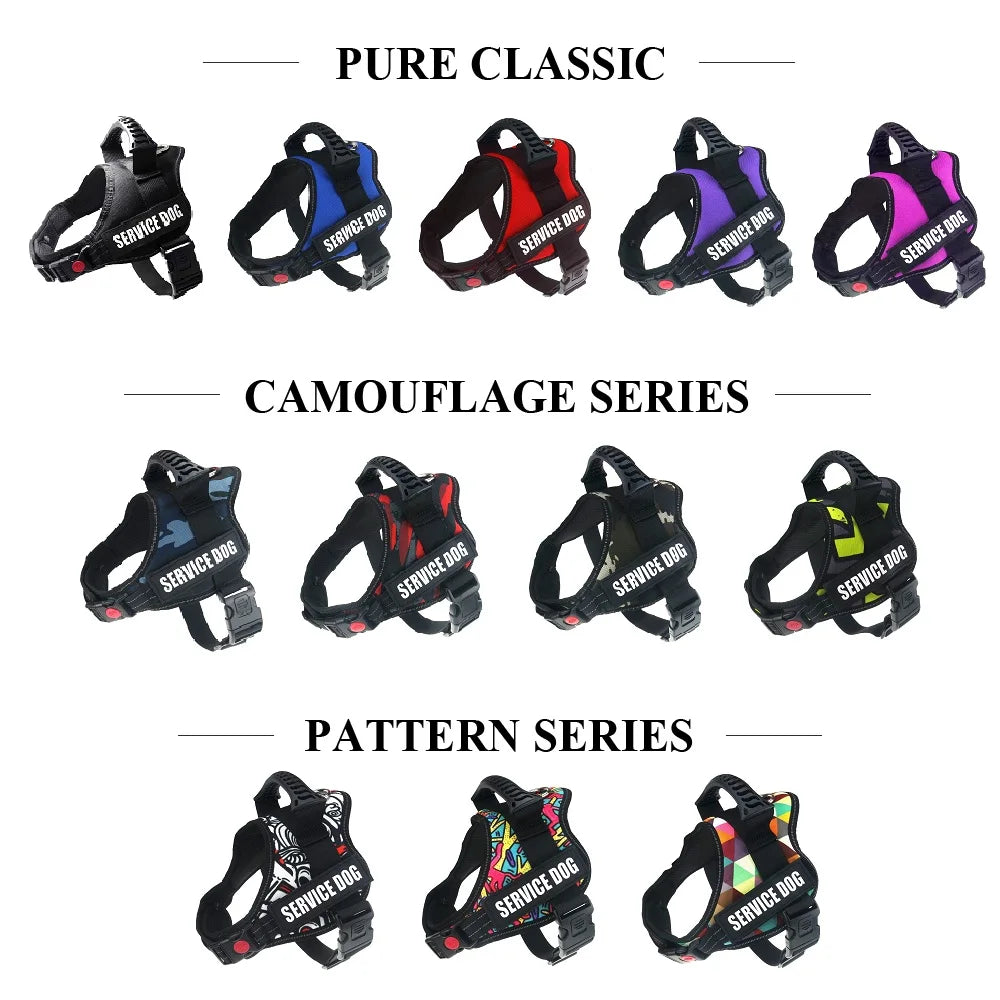 Reflective Nylon Pet Dog Harness All Weather Service Dog Vest Padded Adjustable Safety Vehicular Lead for Large Medium Small Dog