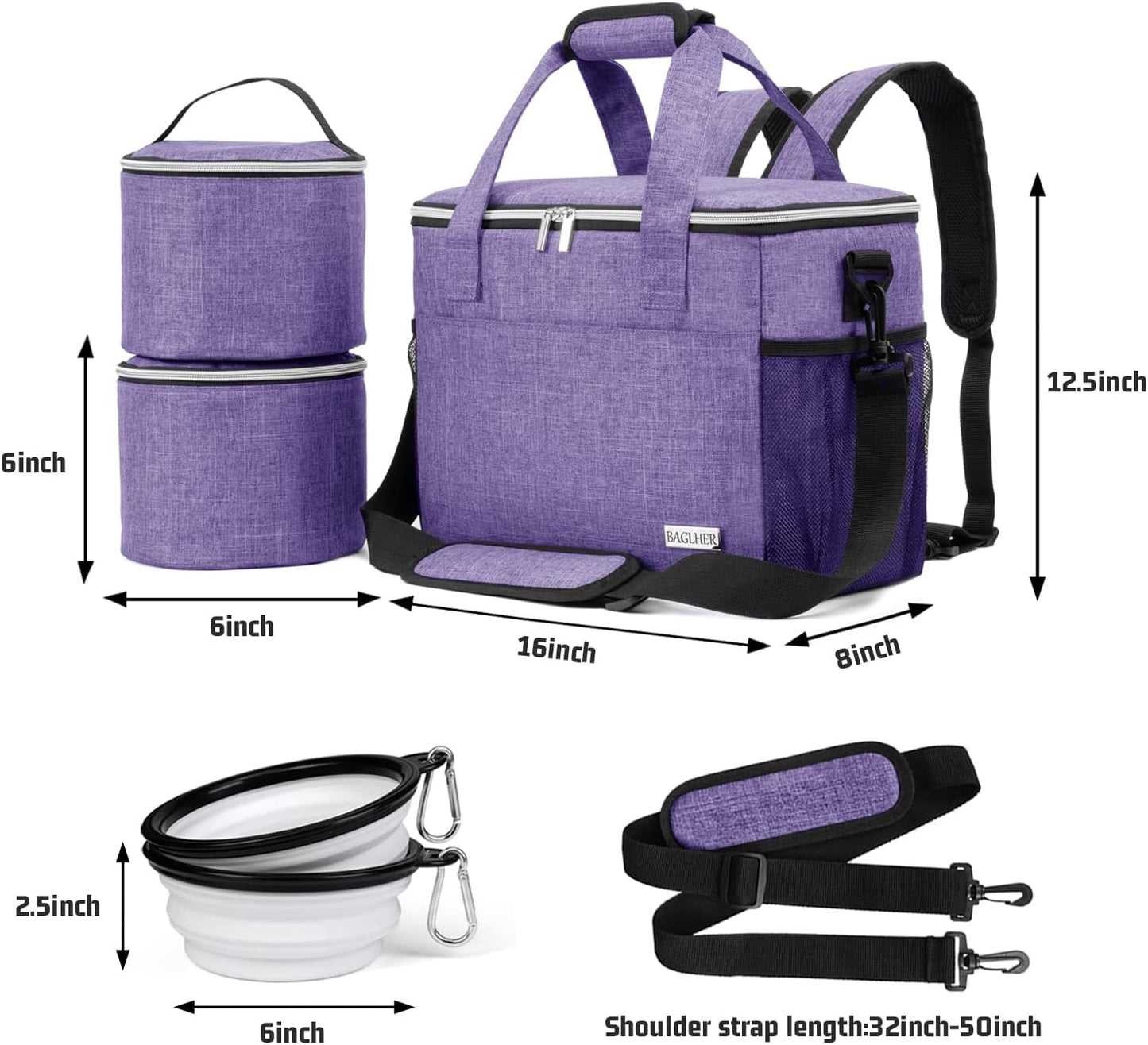 Dog Travel Bag Backpack Pet Supplies Backpack 5-Piece Set with Shoulder Strap 2 Lined Pet Food Containers 4 Foldable Feeding Bowls Essential Kit for Pet Travel