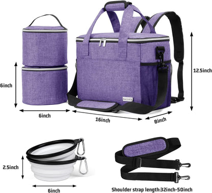 Dog Travel Bag Backpack Pet Supplies Backpack 5-Piece Set with Shoulder Strap 2 Lined Pet Food Containers 4 Foldable Feeding Bowls Essential Kit for Pet Travel