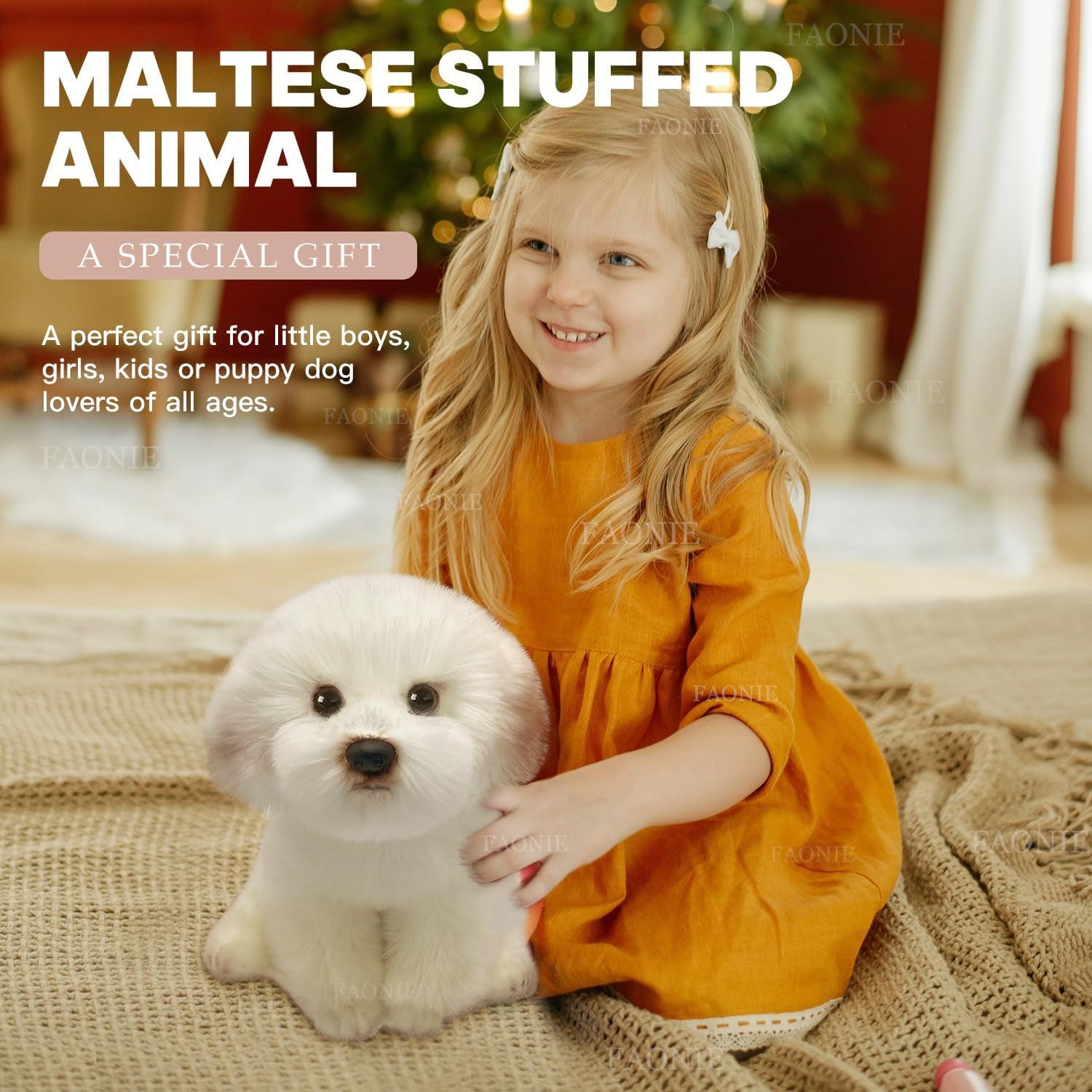 Maltese Stuffed Animal, Realistic Dog Plush, Lifelike Stuffed Animal,Compani