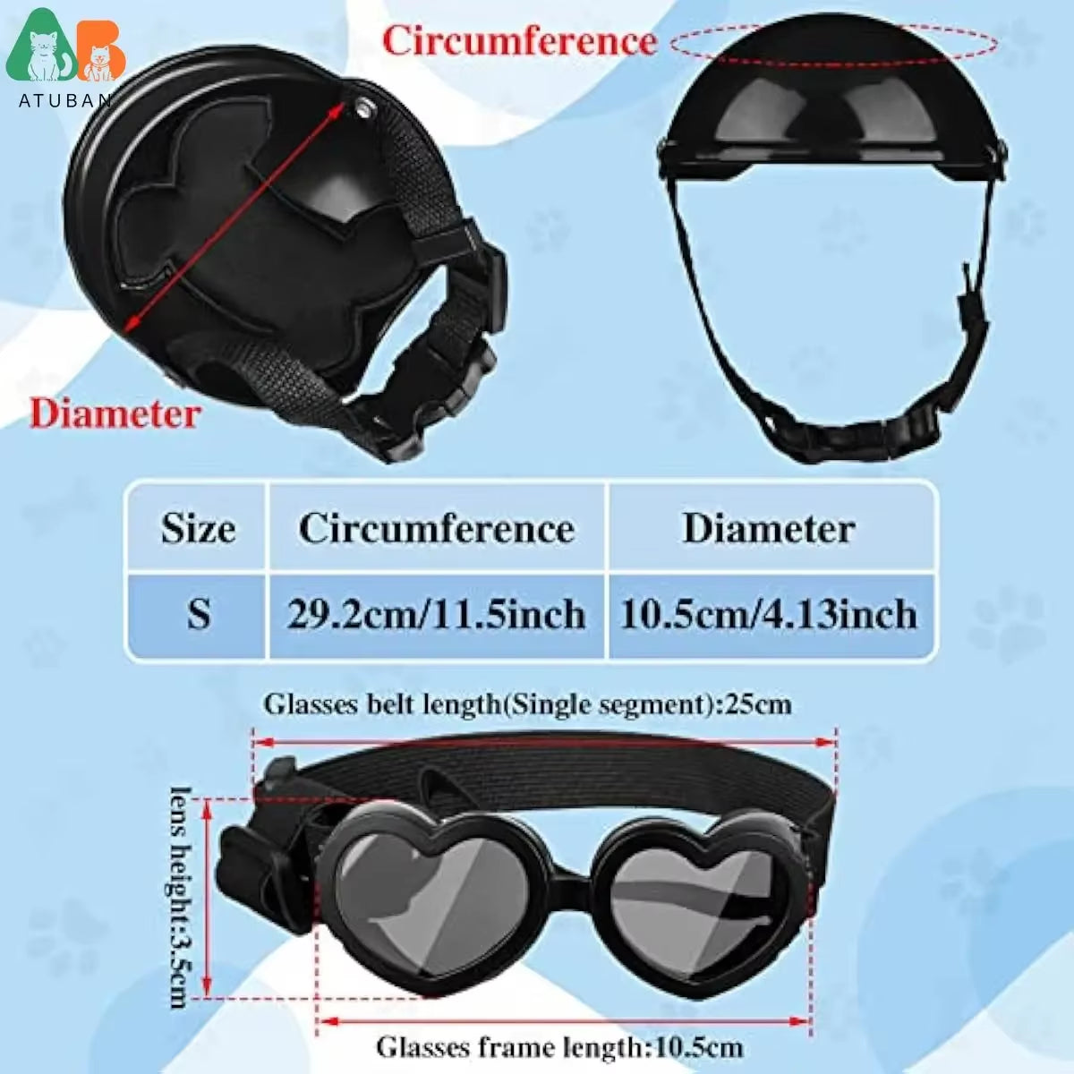 Small Dog Helmet and Goggles,Puppy Sunglasses,Uv Protection,Pet Helmet,Adjustable Belt,Dog Motorcycle,Hard Safety Hat,Windproof