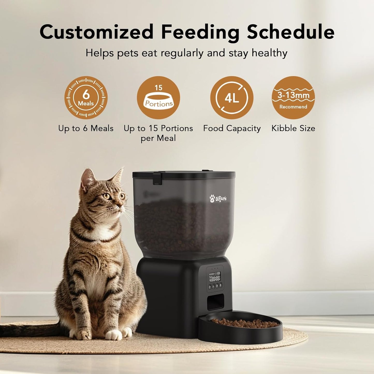 Automatic Dog & Cat Feeder with Freshness Preservation, 4L Timed Cat Feeder With