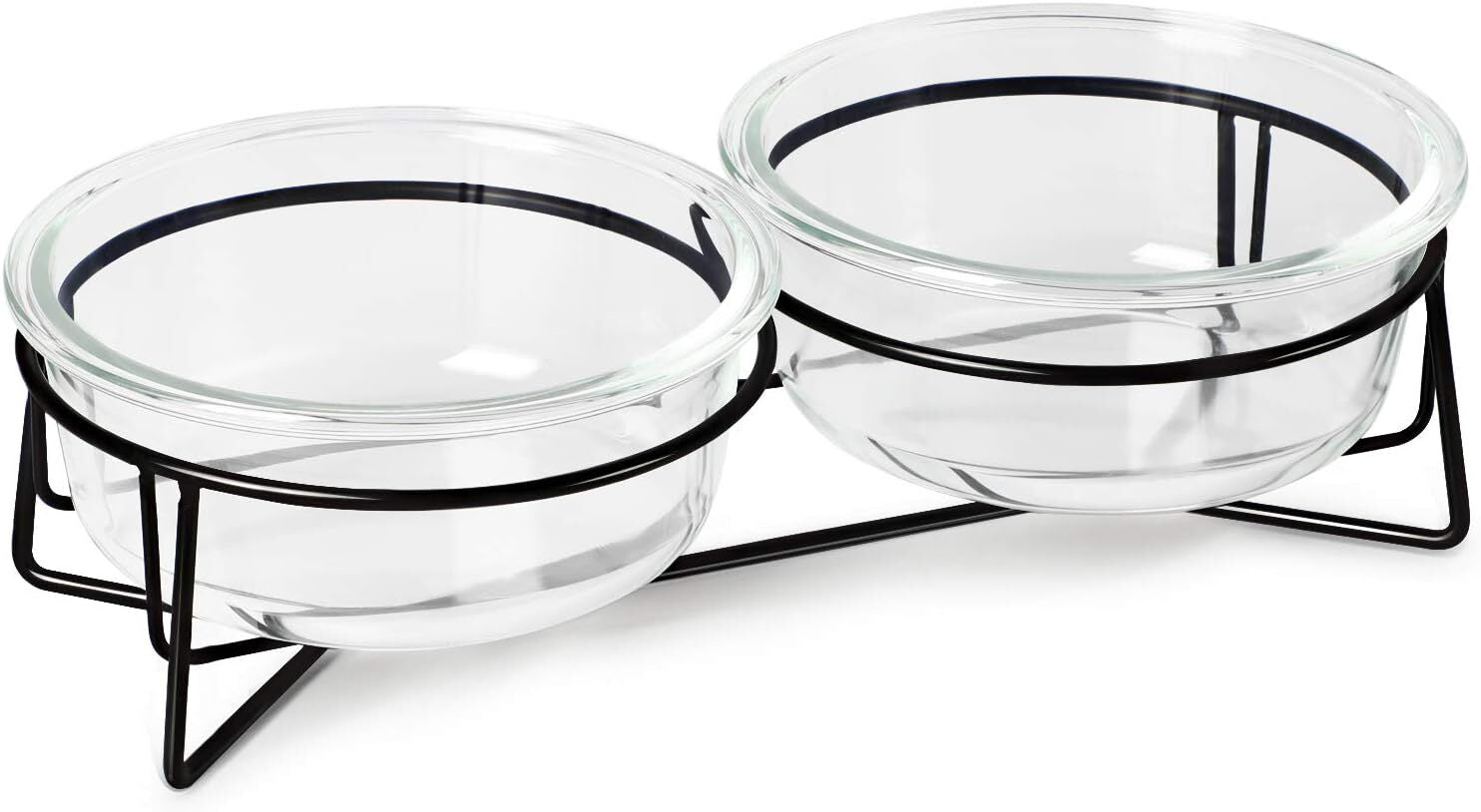 Double Glass Raised Cat or Small Dog Bowls with Metal Stand for Pet Food and Wat