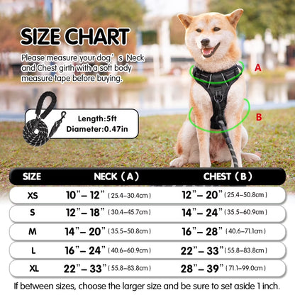 Dog Harness and Leash Combo, Escape Proof No Pull Vest Harness, Reflective Adjustable Soft Padded Pet Harness with Handle for Small to Large Dogs