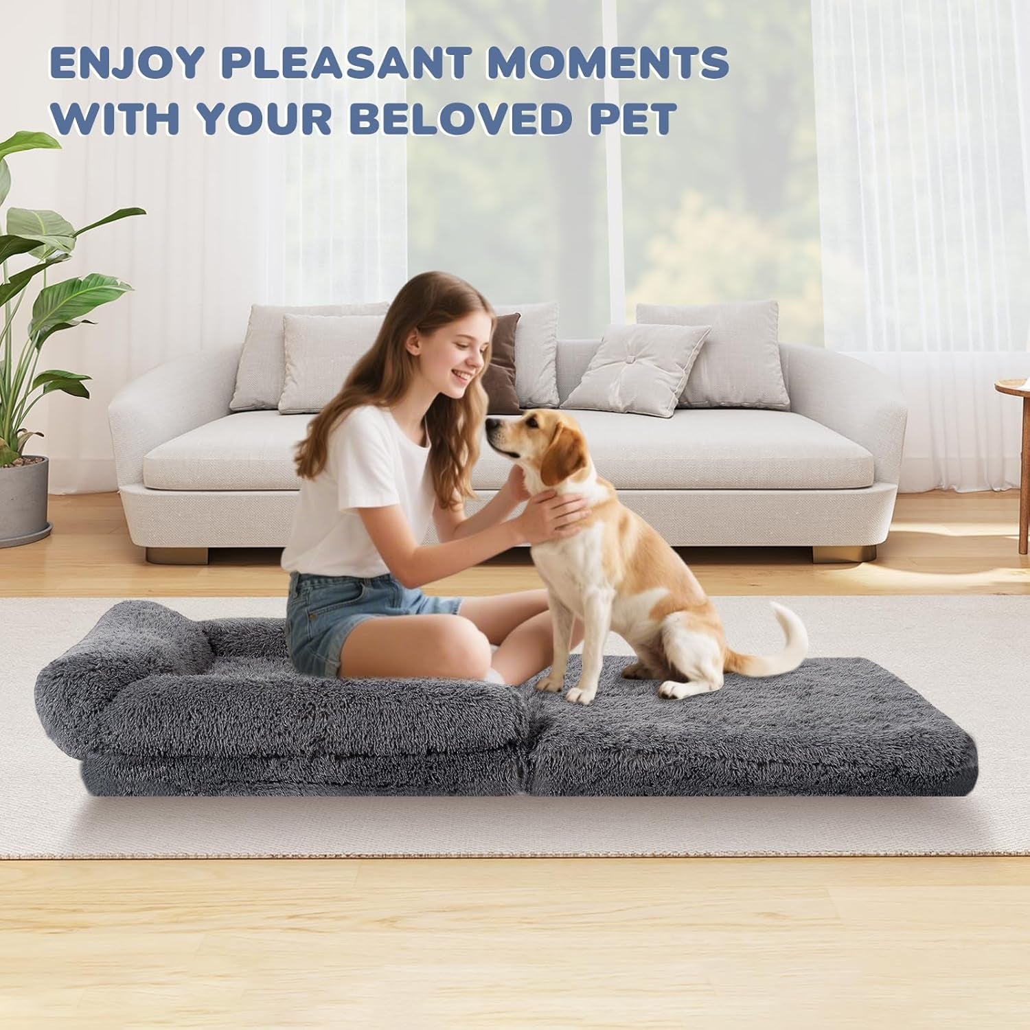 Extra Large 72" Foldable Orthopedic Dog Bed with Faux Fur & Memory Foam