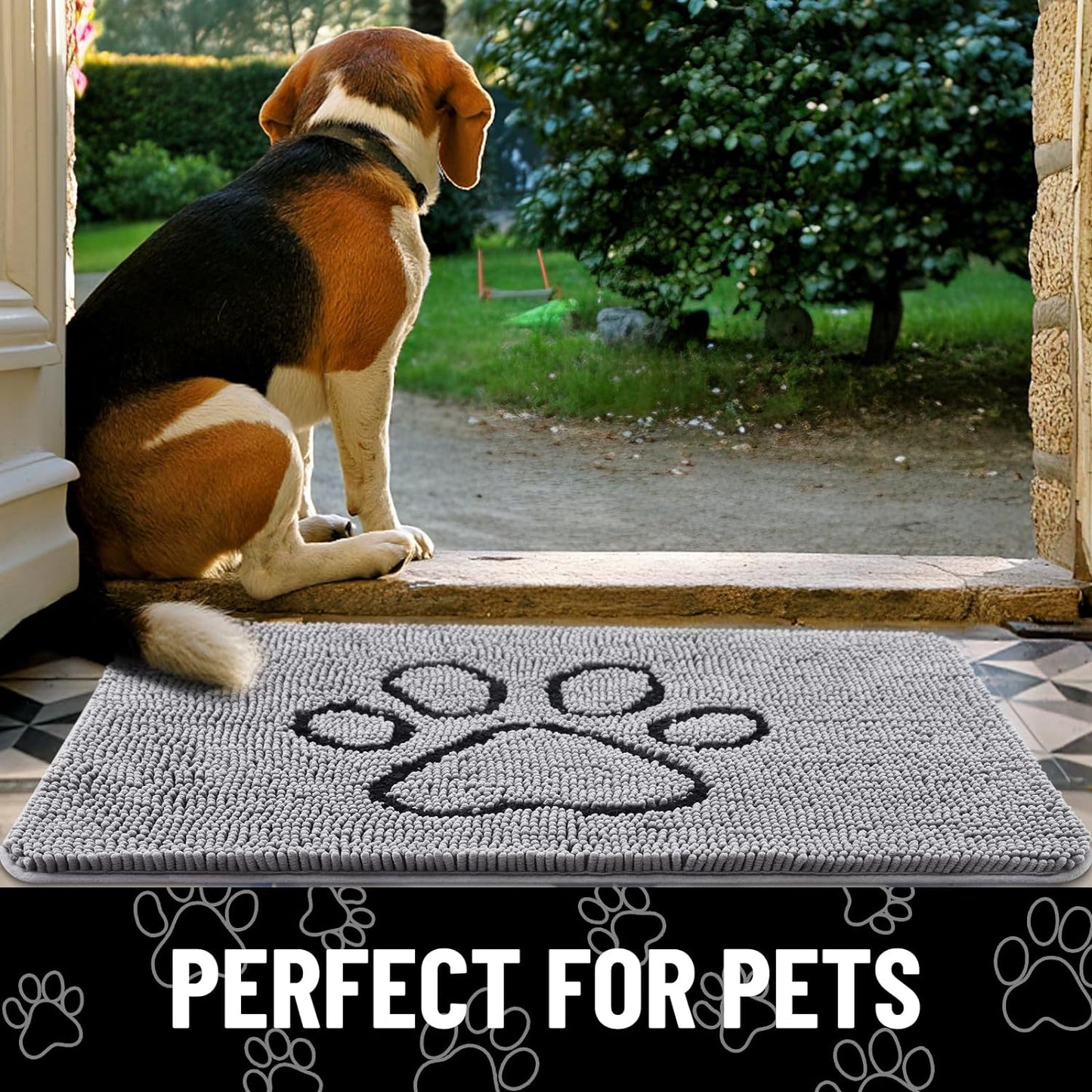 Dog Door Mat for Muddy Paws, Absorbent Dirt Trapper Non-Slip Washable Mat, Quick