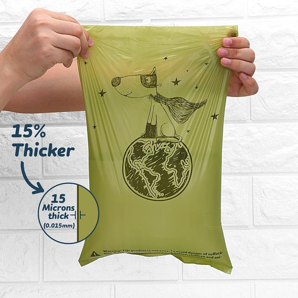 Dog Poop Bags with Dispenser, Biodegradable Unscented Extra Thick & Leak-Proof Dog Waste Bag, Strong Easy-Tear Refill Rolls for All Doggie Sizes