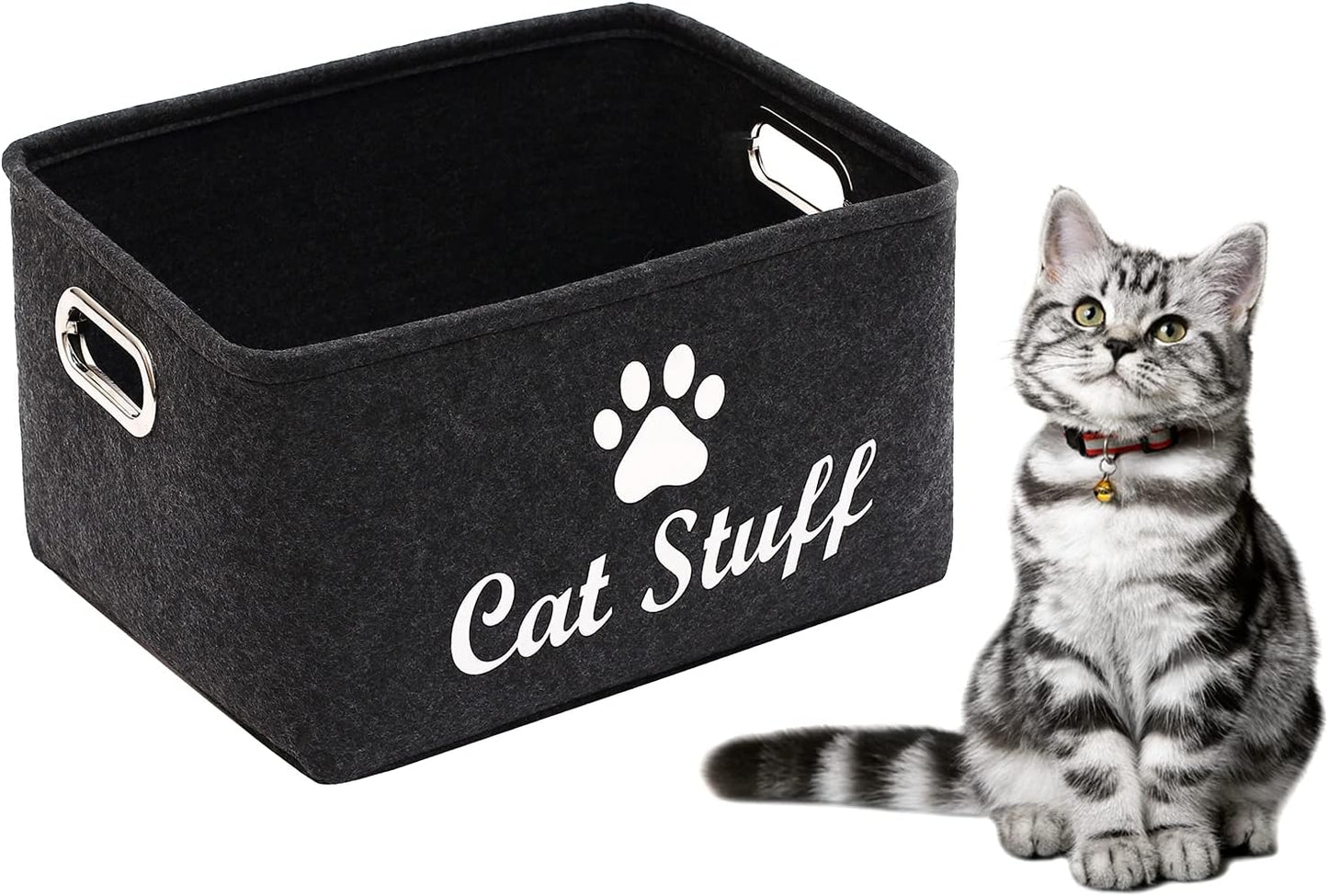 Cat Apparel & Accessories/Cat Toys/Pet Supplies Storage Basket/Bin with Handles, Collapsible & Convenient Storage Solution for Office, Bedroom, Closet, Toys, Laundry(Dark Grey)