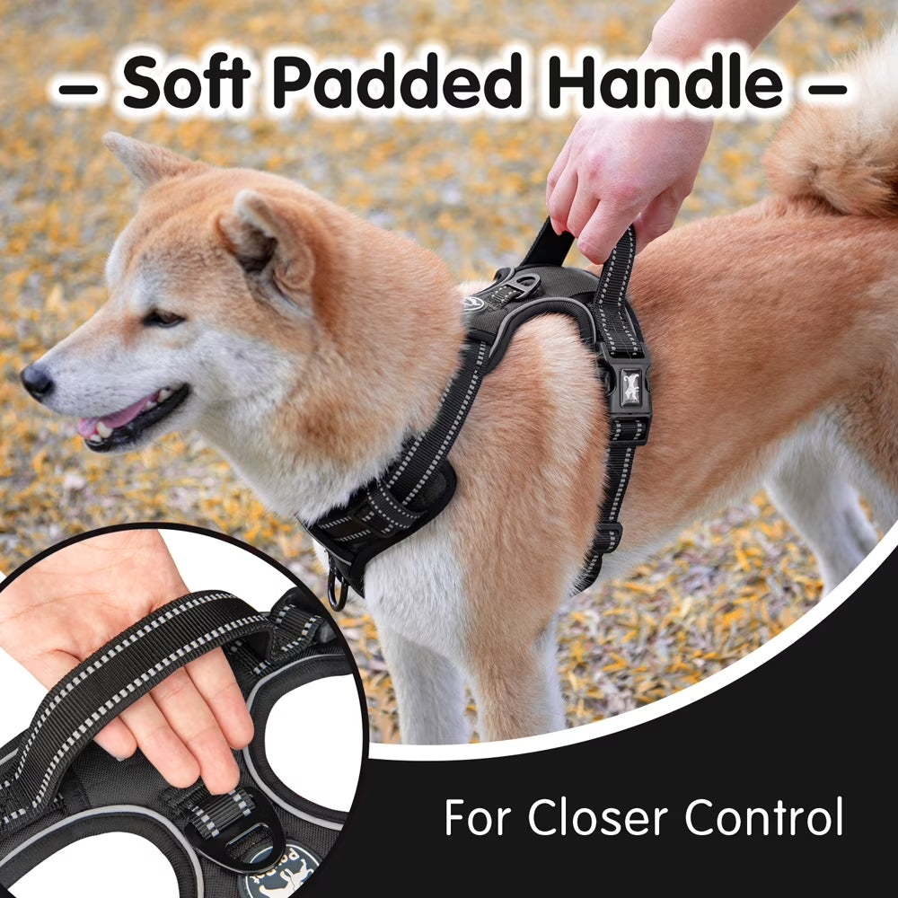 Dog Harness and Leash Combo, Escape Proof No Pull Vest Harness, Reflective Adjustable Soft Padded Pet Harness with Handle for Small to Large Dogs