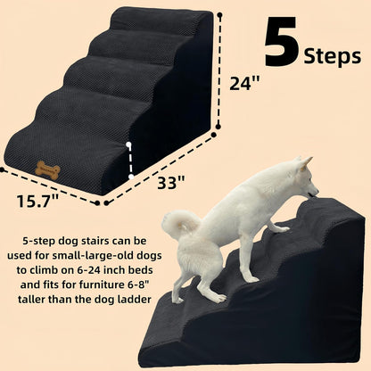 Pet Stairs & Ramp for Dogs/Cats - 5 Steps, Non-Slip, 2 Washable Covers